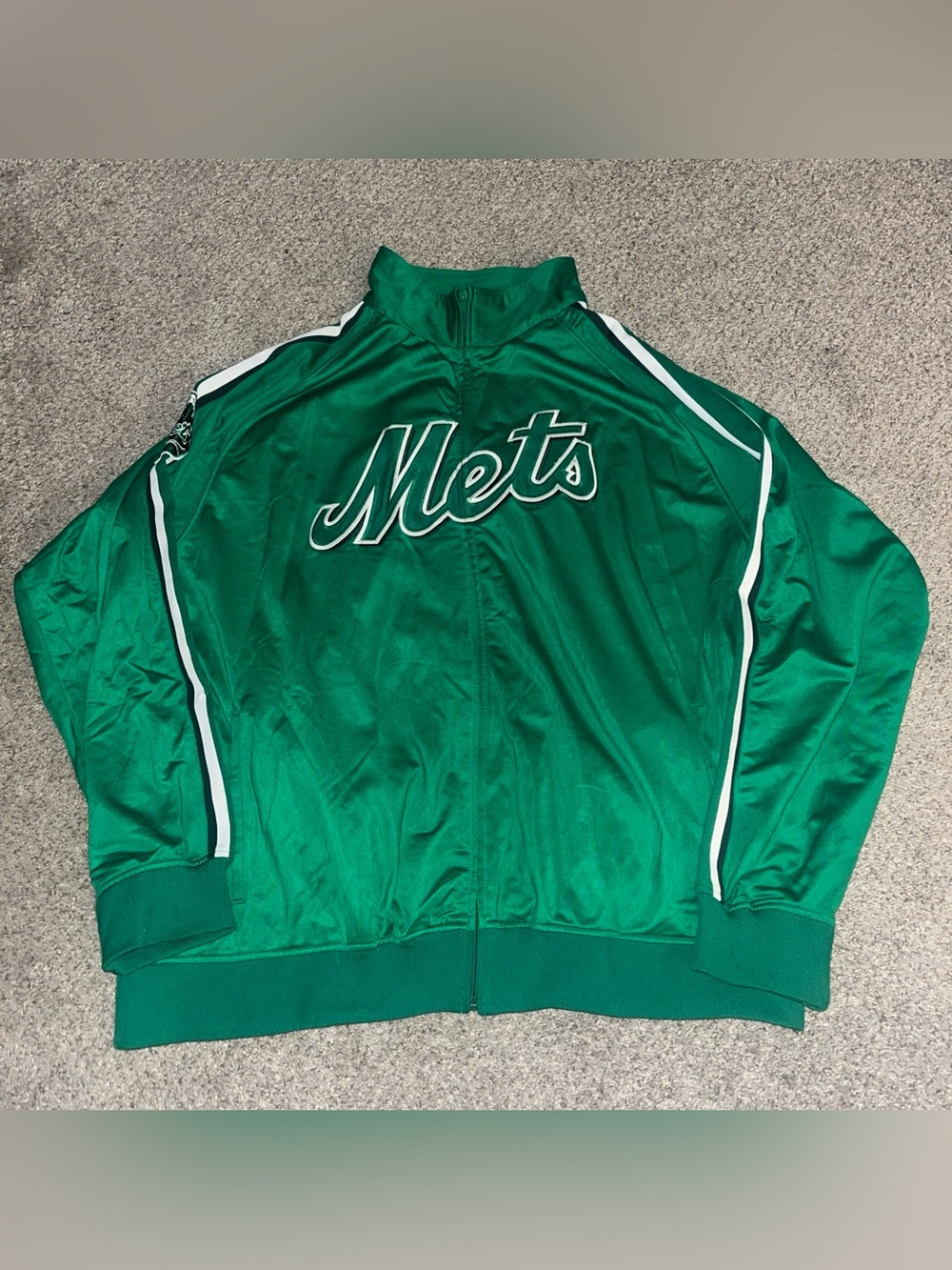 New York Mets Green Zip Up Track Jacket Brand STITCHES Size 2XL St Patrick’s Day